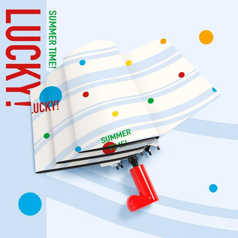 New three-fold hand-opened vinyl fabric red boots handle parasol cartoon cute student sunscreen sun umbrella