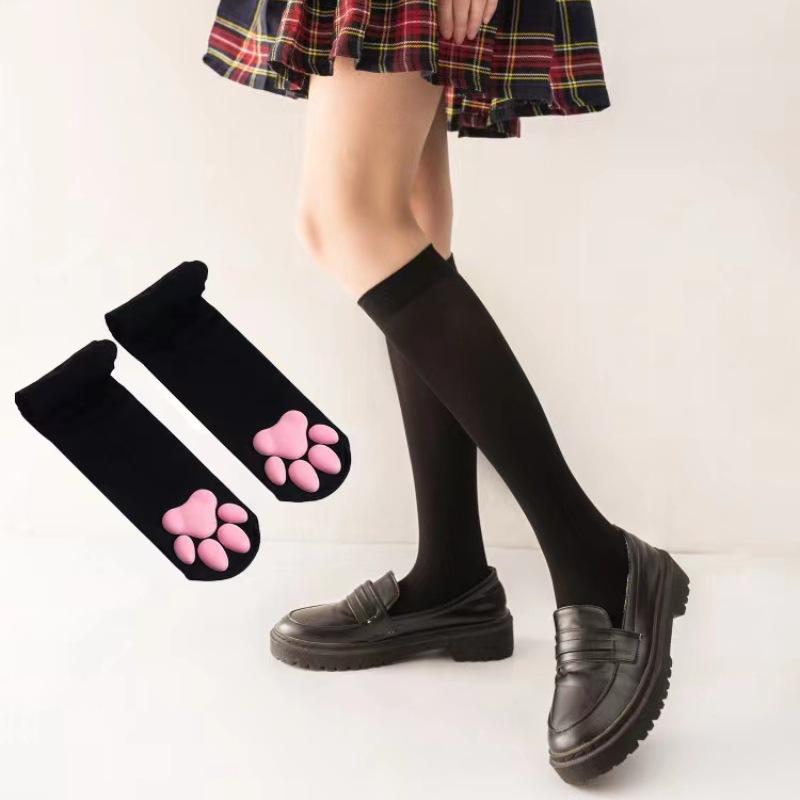 3D Cat Paw Silicone Thigh-High Socks - Cute Anime Lolita JK Style