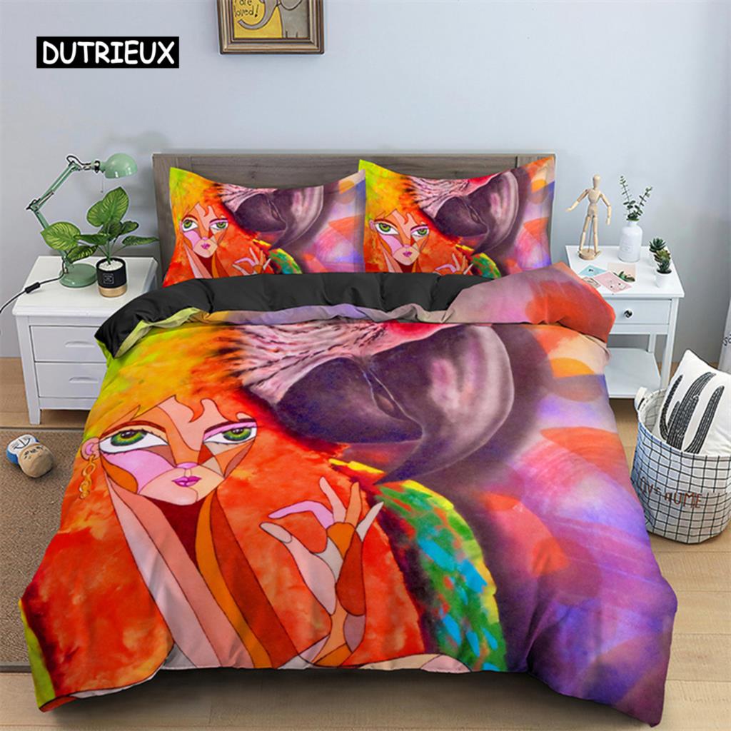 Abstrakte menschliche Gesichter Bettbezug Twin Full King Double Mikrofaser Mystische Kunstwerk Bettbezug Psychedelische Graffiti Bettwäscheset