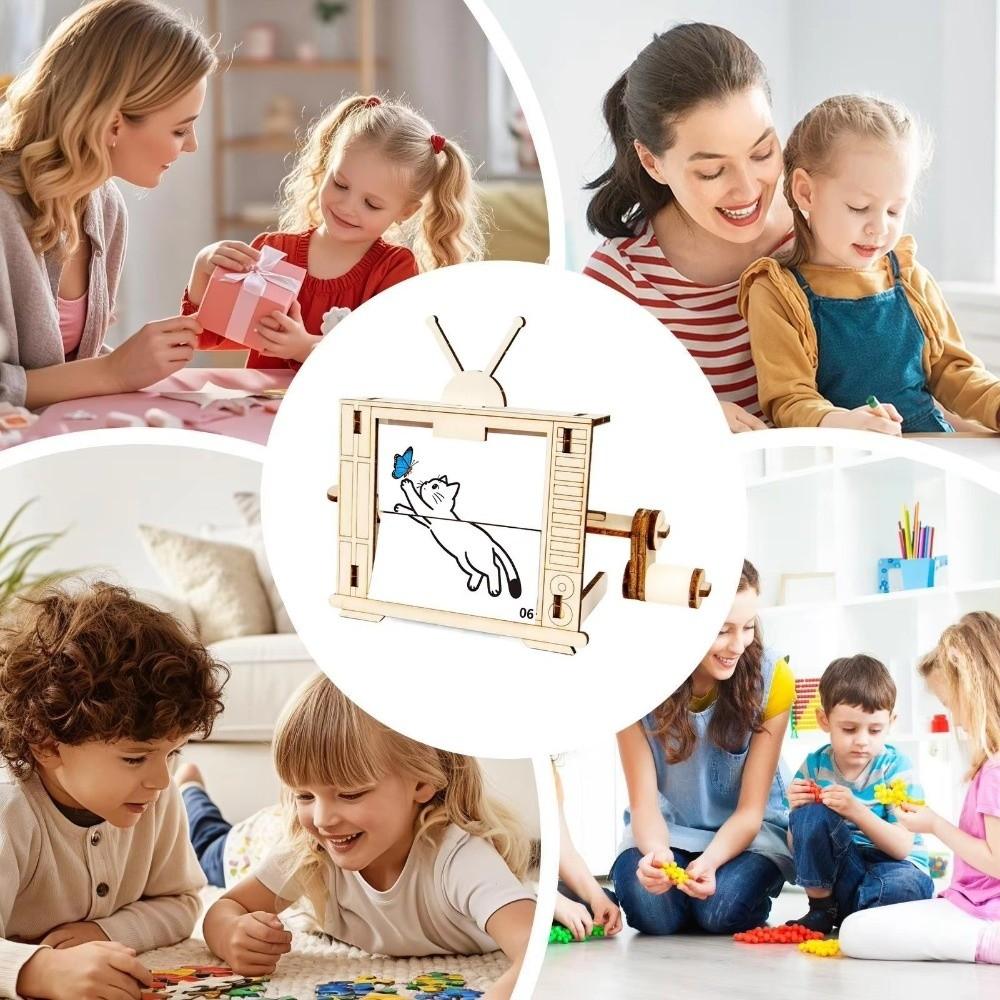 Educational STEM Science Toy Wooden DIY Assembly Toy Hand Cranked Animation Machine  For Children