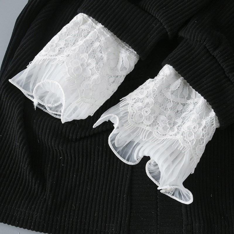 Womens GothicLace MeshLongGloves Floral Lace Wrist Cuffs Bracelets For Wedding Halloween Party Pack of 2