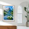Peisaj Natural Pădure Floare Colibă Pârâu Cascadă Copaci Vedere Munte Poster Pictură pe Pânză Artă de Perete Imagini Decor Acasă