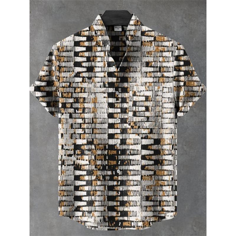 Men's Short Sleeve Shirt Vintage Ethnic Style Sunlight and Tree Illustration Art Snake Print Casual Linen Shirt