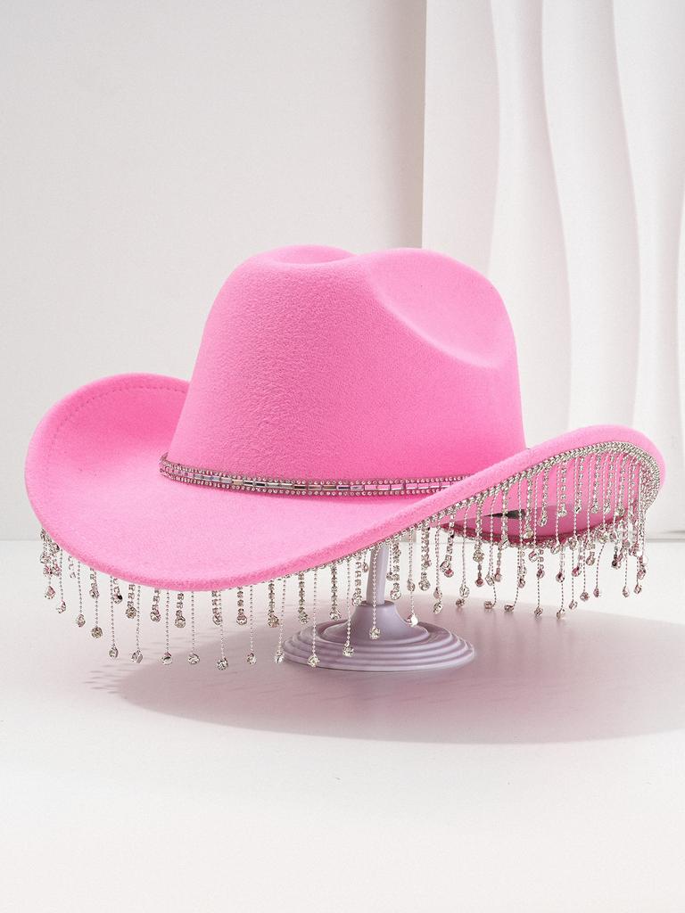 Cross-border Popular Women's Unique Sweet Top Hat Square Point Diamond Hat Chain with Rhinestone Tassel Suitable for Music Parties
