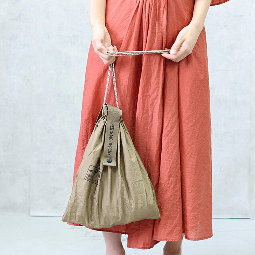 Post General Eco Packable Parachute Nylon Wolf Shopping Drawstring [POST GENERAL] Bag, Bag, Brown, Bag,