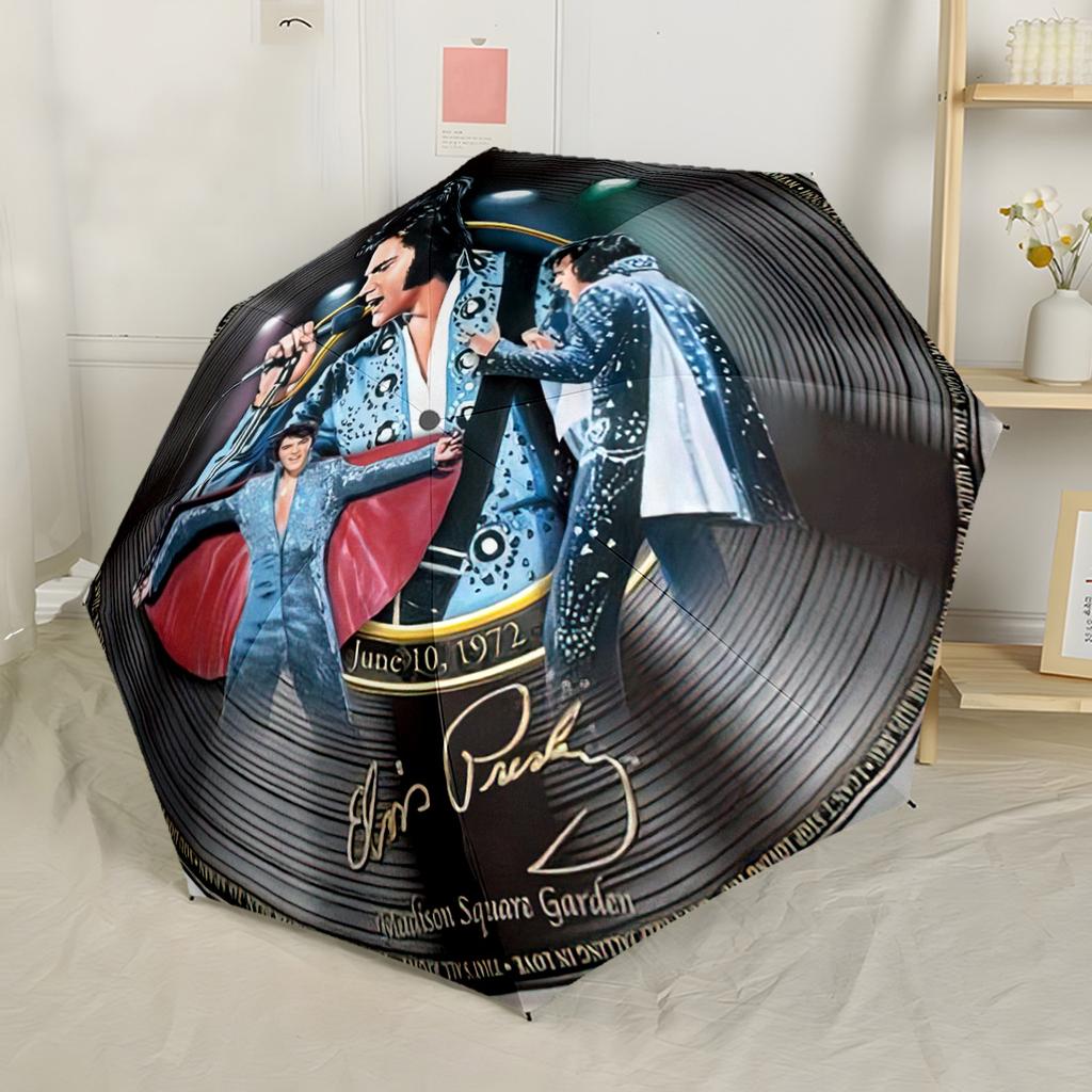 Legenda Rock And Roll Elvis Automatyczny Parasol Składany Parasol z 8 Żebrami Wytrzymały Plastik i Żelazo Parasol na Każdą Porę Roku do Podróży Stylowy Dodatek