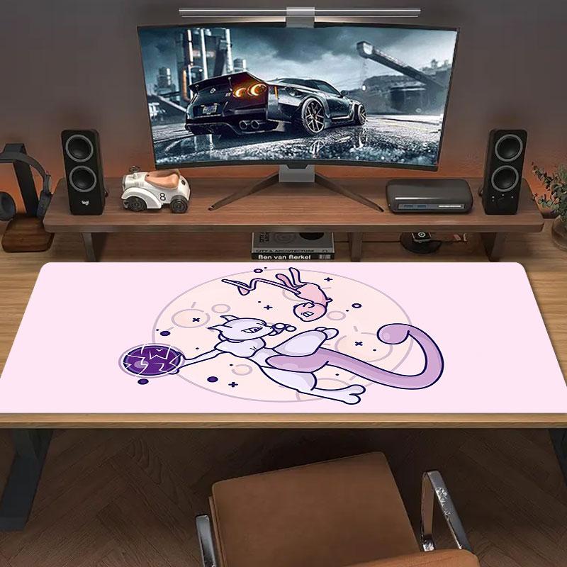 Mew Mouse Pad, Large Gaming Desk Mat, Non-slip XXL Mousepad for Laptop & Tablet, Mini PC Playmat with Stitched Edges