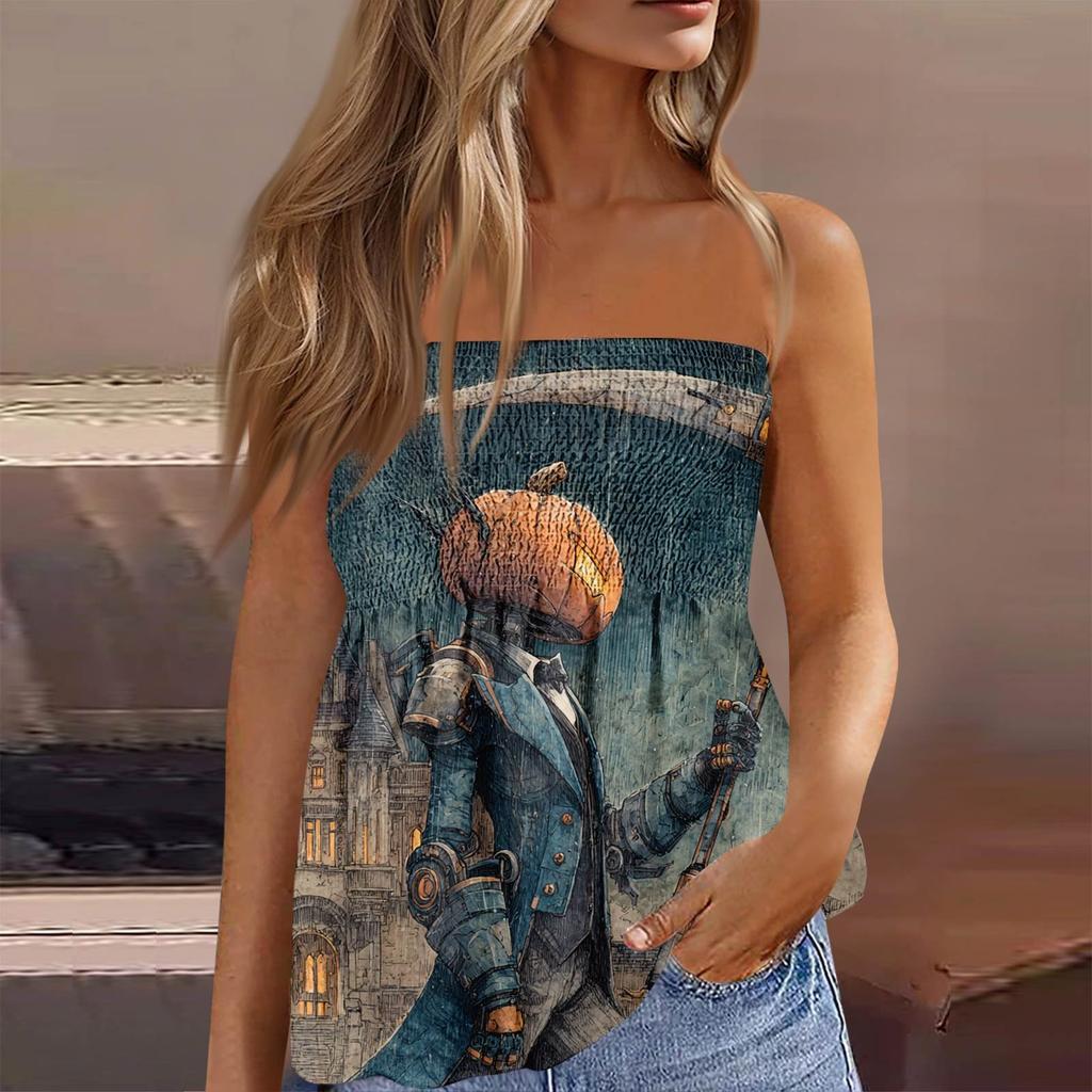 Summer Tube Tops For Women,Cute Sexy Off Shoulder Print Sleeveless T-Shirt