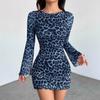 Women Long Sleeve Dress Leopard Print Mesh Elegant Sexy for Women L