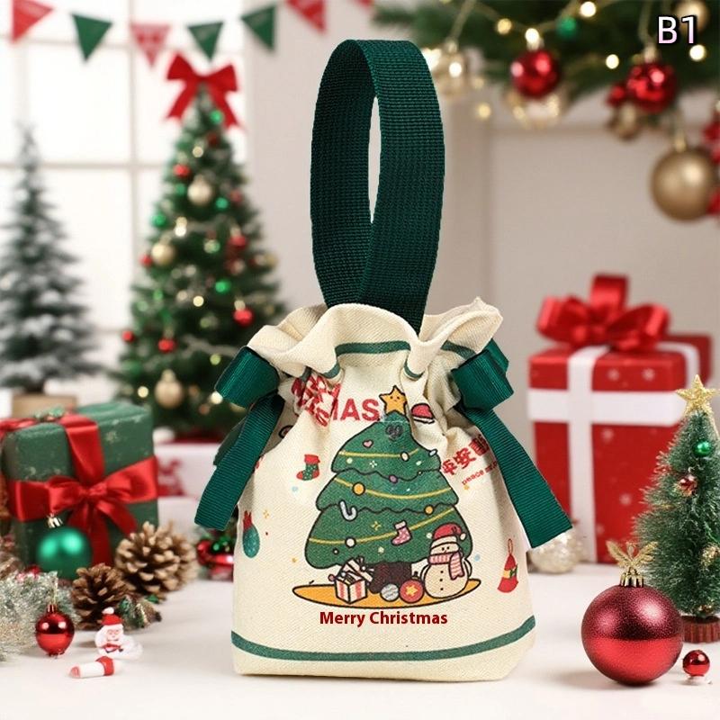 Cartoon Christmas Drawstring Apple Gift Bag Candy Cookie Packaging Bag Creativity Canvas Bag Christmas Party Decoration Kids
