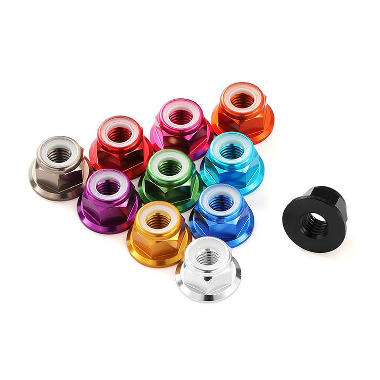 M2 M2.5 M3 M4 M5 M6 M8 Colorful Aluminum Alloy Flange Nut Nylon Insert Lock Nut Self-locking Nut Anti-looseNut CW for RC