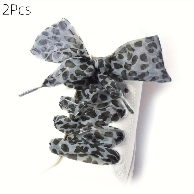 2 Stück Satin-Schnürsenkel mit Leopardenmuster | Stilvolle flache Schnürsenkel für Damenschuhe, 110 cm, Modische Accessoires