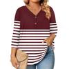 Womens 3/4 Length Sleeve Tops Plus Size Button Down V Neck Shirts Blouses Casual Printing Loose