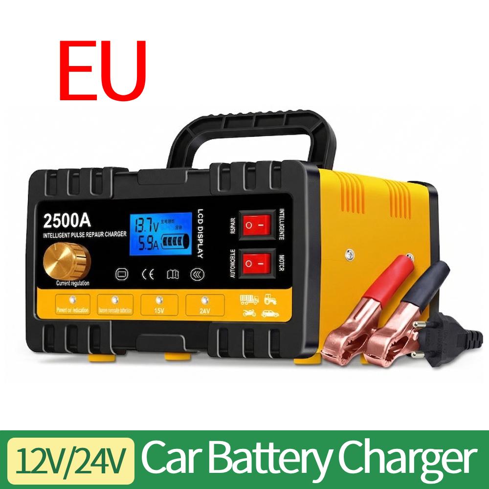 12V/24V Automatic Chargers and Maintainer with Cable Clamps & LCD Display Auto Shut-Off for Motorcycles Cars Trucks Lawnmowers