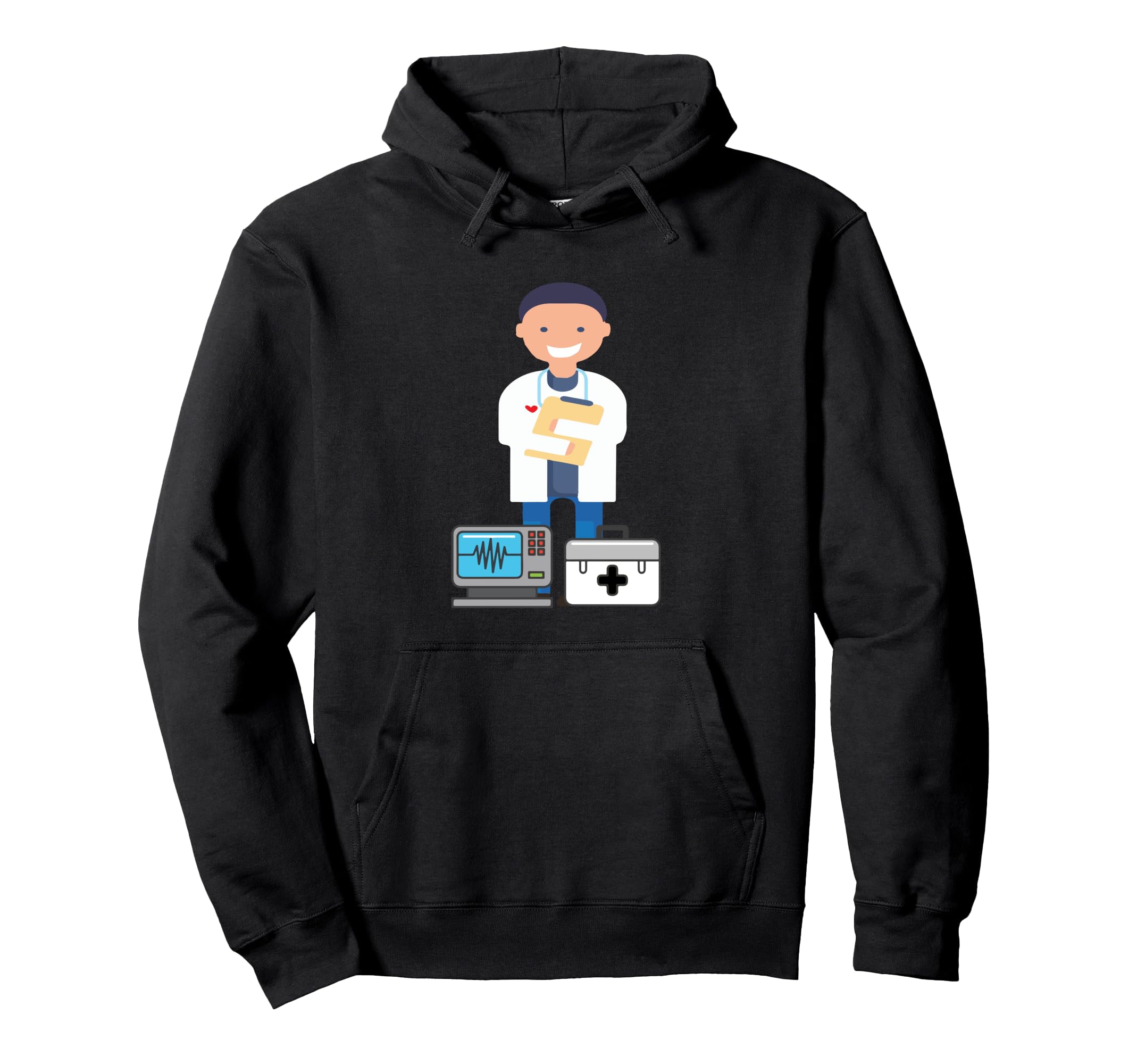 

Funny doctor with clamp heart apron hoodie board, & ekg! чёрный