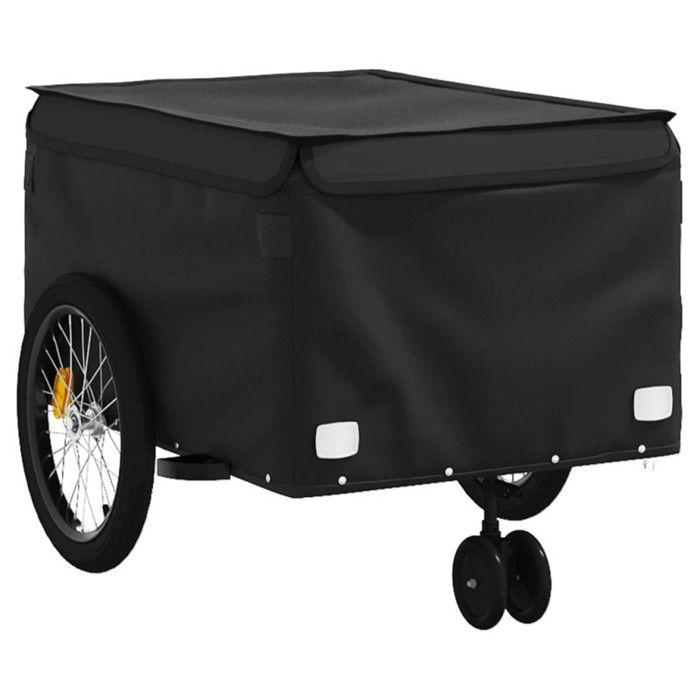 VidaXL Remorque de Vélo, Chariot de Transport avec Barre d'Attelage, Remorque de Bicyclette avec Drapeau pour Bagage, Noir 94115