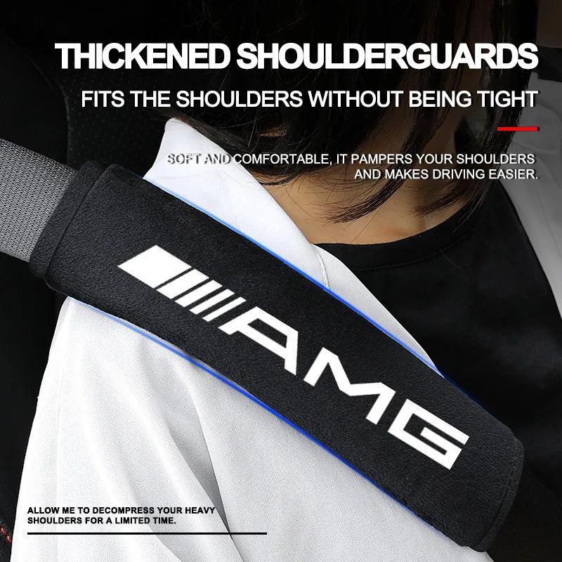 AABIF1 2Pcs Car Seat Belt Shoulder Pad Protective Cover Car Accessories Stickers For Mercedes Benz AMG W204 W213 W205 W211 W212 W176
