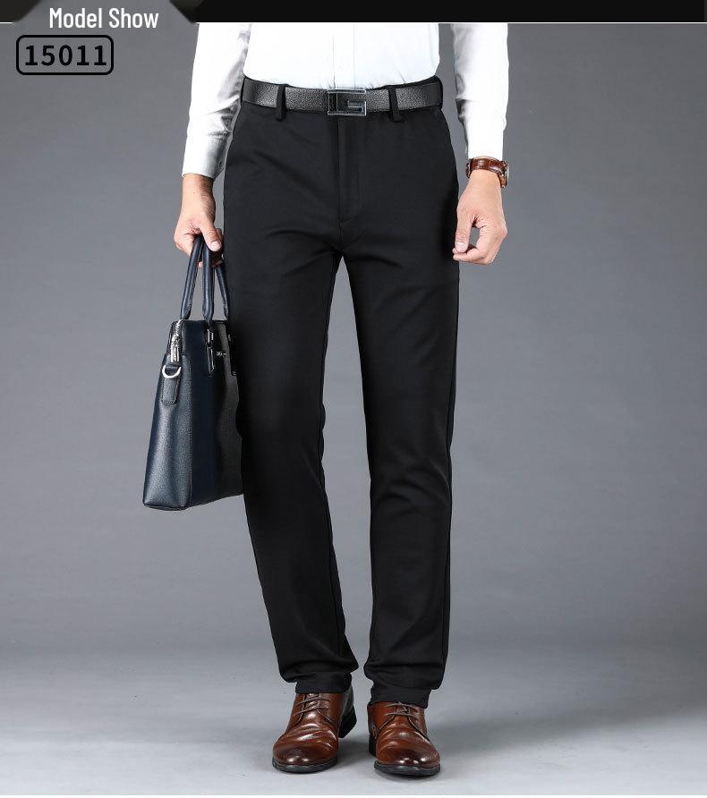 Men's Casual Stretch Black Business Trousers - Youth Straight Leg Suit Pants