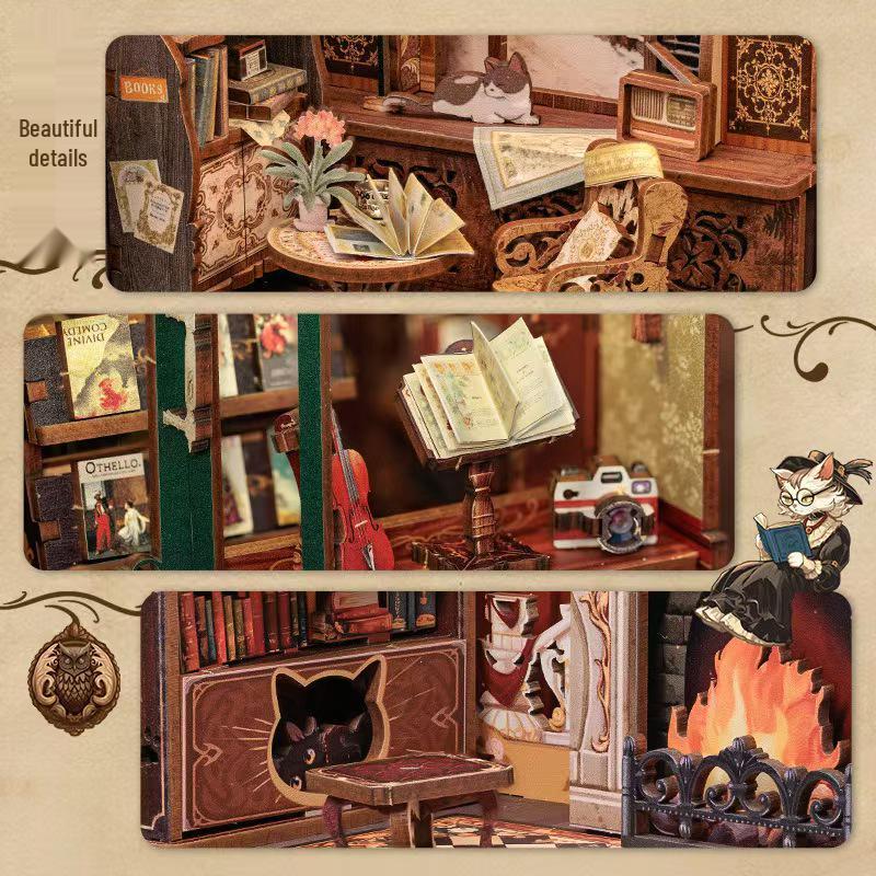 CuteBee Owl Bookstore Miniature DIY Cottage Bookend