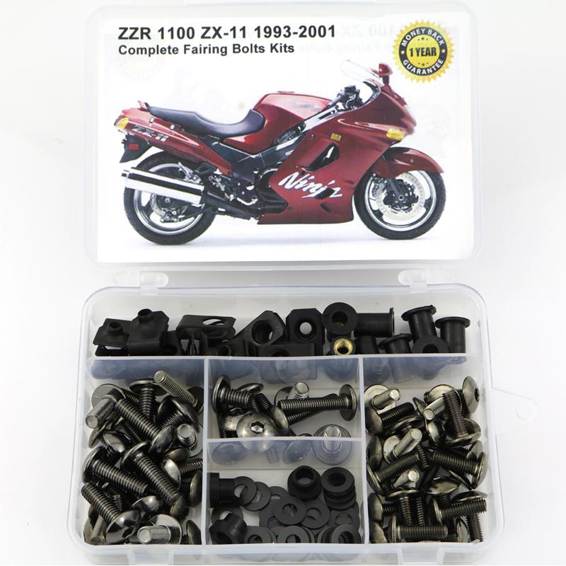Passend für Kawasaki ZZR1100 ZX-11 1993-2001 Motorrad Kompletter Vollverkleidungs-Schraubensätze Schrauben Stahlverkleidung Speed-Muttern Schraube