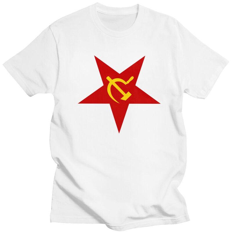 Custom Soviet Union Red Star Hammer And Sickle T Shirts for Men Pure Cotton Tee Tops CCCP USSR Flag Tshirts Short Sleeve Tshirt