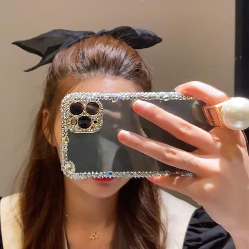 For iPhone15 14 13 12 11 Pro Max X XR XS Transparent All Inclusive Drop Resistant Soft Silicone Protective  Diamonds Phone Case Goddess Luxury Flash