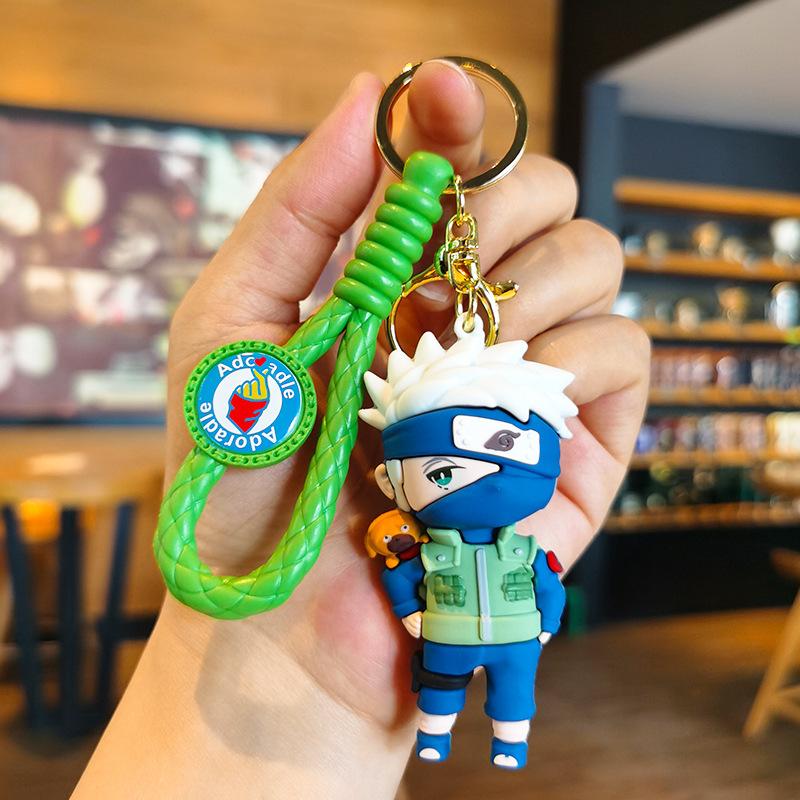 Japanese Naruto Cute Anime Figure 3D Character Flag Wood Kakashi Pvc Keychain Couple Backpack Car Key Pendant Bag Decoration