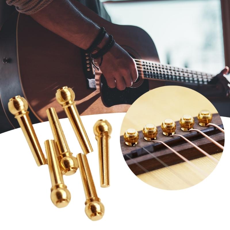 Pack of 6 Guitar Bridge Pins Pegs Guitar Parts Brass Copper for Acoustic Guitar Guitar Bridge Endpin Replacement Parts