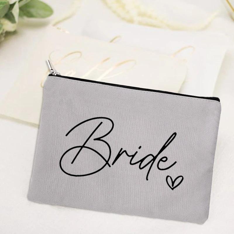 2023 Team Bride Printed Canvas Makeup Bag Bridesmaid Pocket Lipstick Wash Bag for Wedding Travel Lipstick Bags Storage Organizer