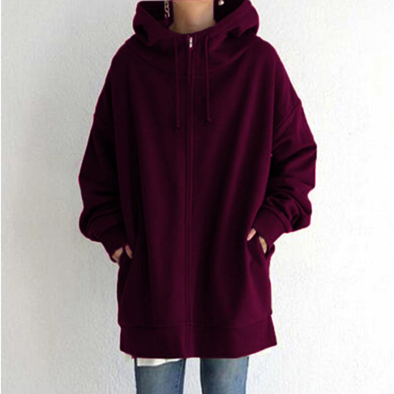 Autumn and Winter Women's New Personality Street Casual Warm Sweater Zipper Hooded Long Fleece Jacket