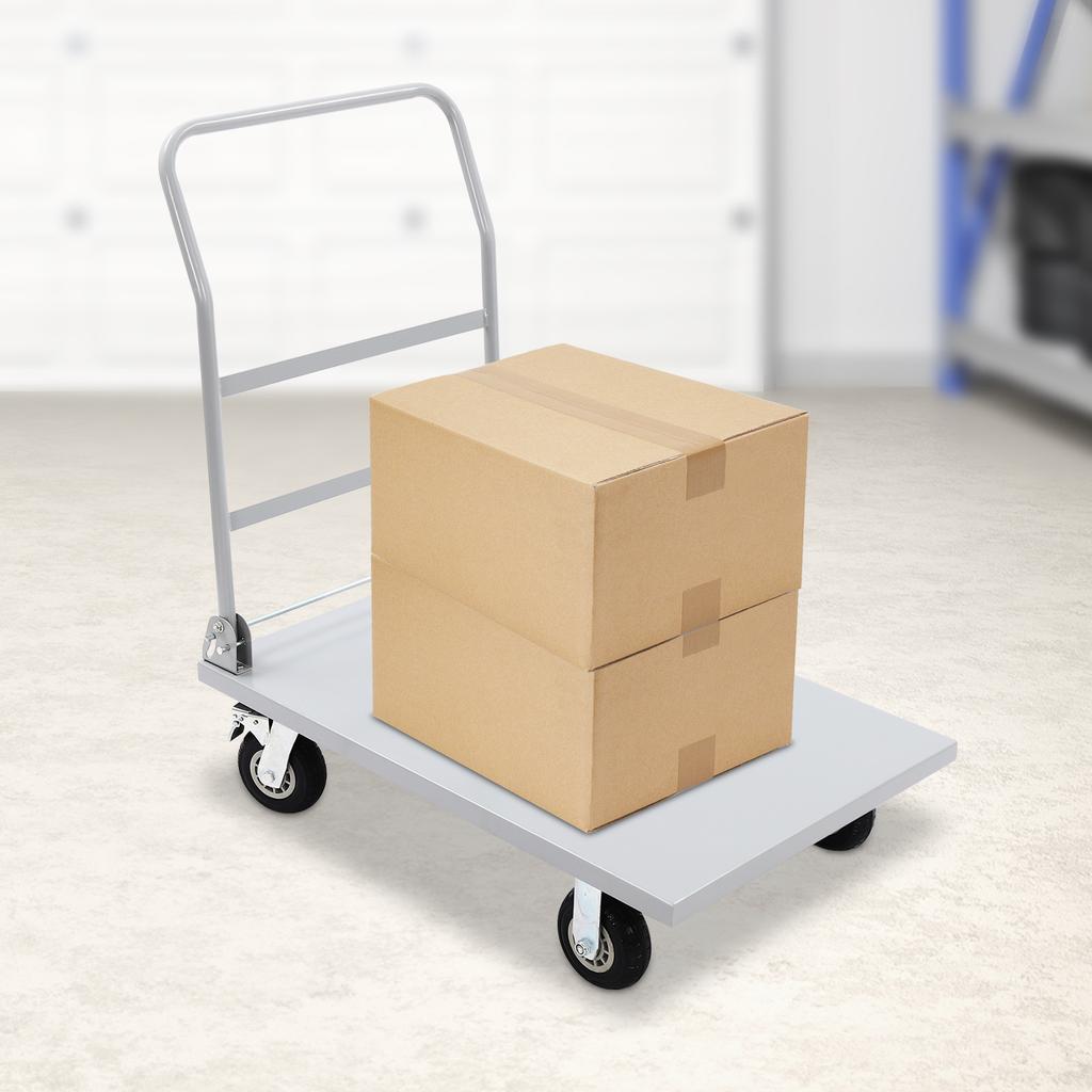 Gray Truck Cart 1* Platform Truck Cart 1* Handle  5* Casters, Industrial Flat Dolly Cart, Heavy Duty Cart, Flatbed Hand Truck