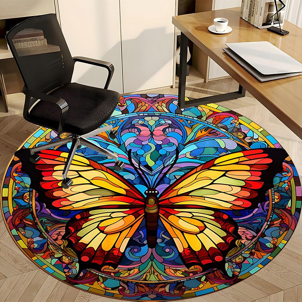 1pc Butterfly Stained Glass Chair Carpet for Office, Soft, Non-Slip Polyester Mat, Office, Entryway, Living Room, Bedroom,  yy251207279