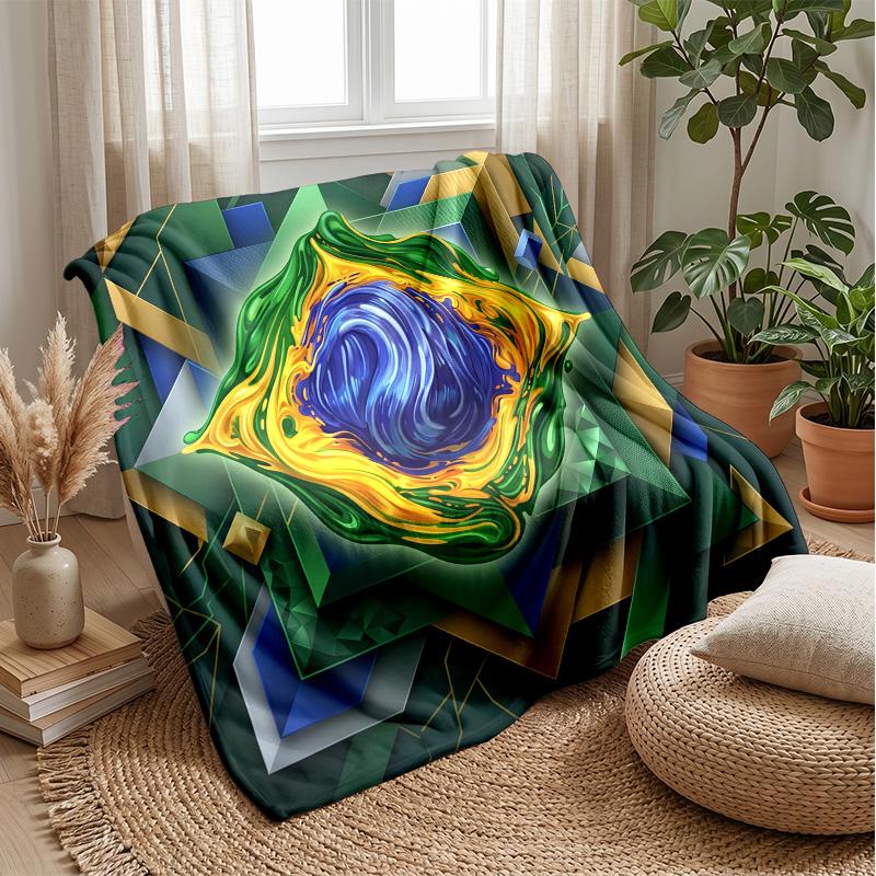 Brazil Football Printed Flannel Blanket Skin Friendly Warm Decorative Throw for Indoor Couch Bed Daily Use