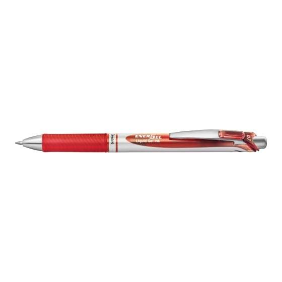 Шариковая ручка Pentel Гелевые чернила Energel Выдвижная 0,7 мм Серебристый корпус BL77-B Красный