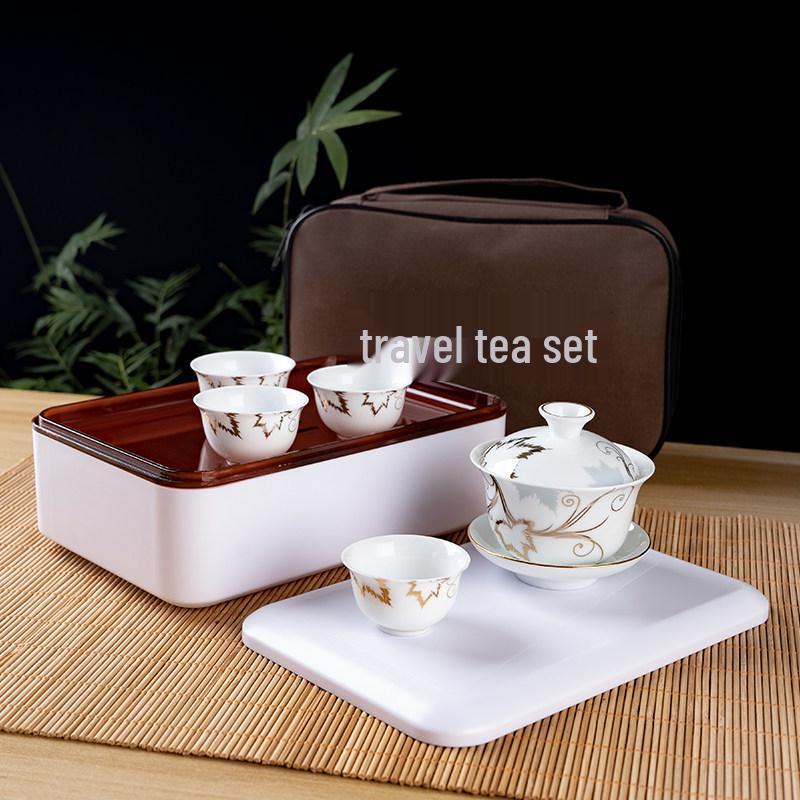 Portable Ceramic Kung Fu Travel Tea Set with Tray and Case