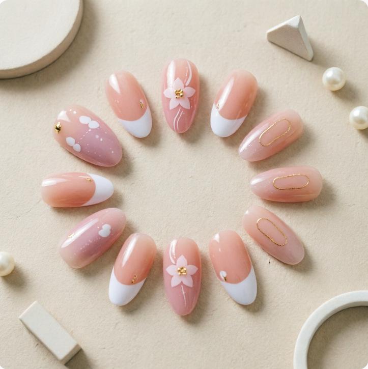Cherry Blossom French Pink Girly Elegant Handmade Wearable Nail Art Stickers