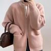 Retro Solid Color Lazy Wind Sense Pit Strip Double Zipper Knitted Cardigan Female Loose Soft Temperament Sweater Coat
