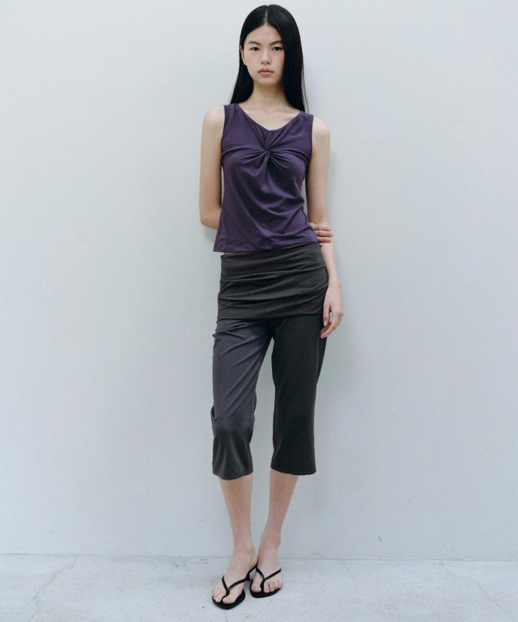 Kasel Layered Detail Capri Pants, Charcoal