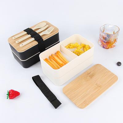Lunchbox mit Bambusdeckel, doppelt versiegelt, große Kapazität, Bento-Box, kann in der Mikrowelle erhitzt werden