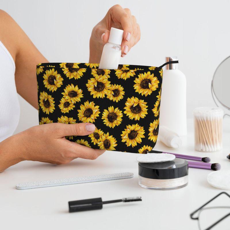 Custom Sunflower Pattern Toiletry Bag Women Cosmetic Bags Makeup Organizer Lady Portable Storage Dopp Kit Case