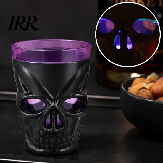 Scary Night Light Cup Halloween Glowing Skull Goblet, LED Up Candle Holder for Themed Drinkware Party, Spooky Decor Bar Table, Haunted House Prop