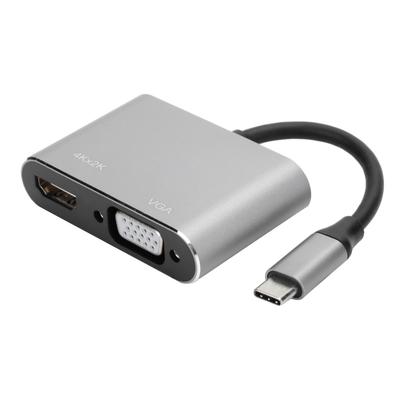 Adapter TypeC Hub To VGA HDMI DVI Displayport3.1 Ethernet Converter Dock 4K Resolution(Gray )