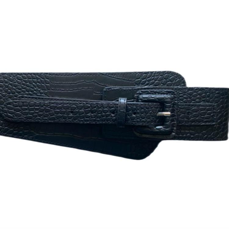 Retro Crocodile Grain PU Waist Belt with Pin Buckle and Elastic Waistband for Women