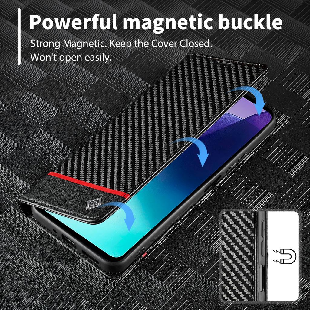 LC.IMEEKE Pro Xiaomi Redmi A4 5G Pouzdro Textura Karbonových Vláken Kryt na Telefon Stojánek Držák na Karty