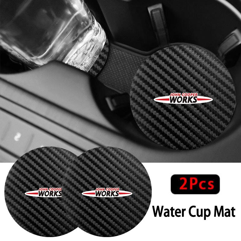 2Pcs Car Carbon Fiber Pattern Anti Slip Cup Protection Pad For BMW Mini Works Cooper F55 F56 F57 F60 F54 R50 R52 R53 R55 R56