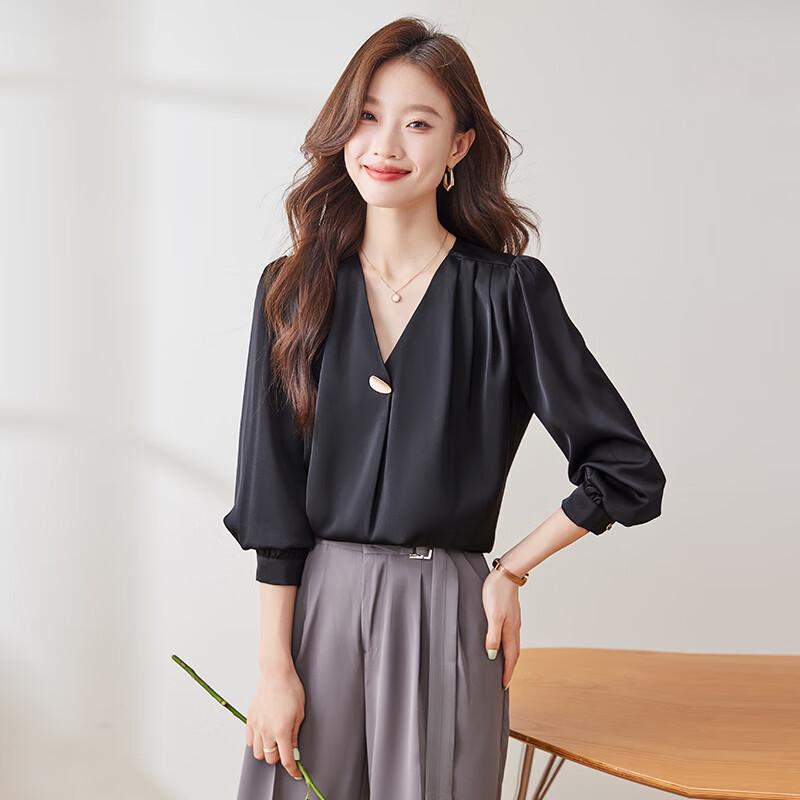 Women's V-Neck Long Sleeve Chiffon Blouse