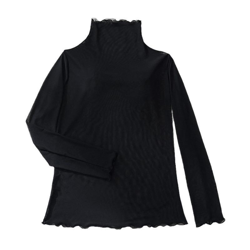 Intimo sexy trasparente per donna, maglietta a maniche lunghe con collo alto, top a rete attillato sexy per donna, maglietta a maniche lunghe per donna