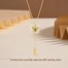 Tichiya S925 Silver Butterfly Tassel Necklace with White Agate