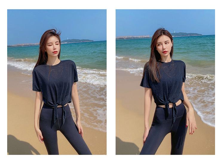 Women's Quick-Dry Tie-Up Yoga T-Shirt - Breathable, Loose Fit, Slimming & Short Sleeve