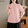 ZANZEA Women Stand Collar Solid Color Loose Casual Half Sleeve Blouse